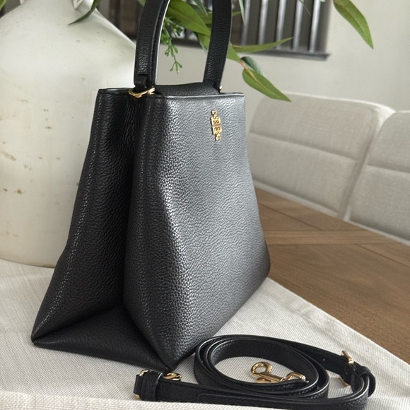 New 900+! Tory Burch BRITTEN leather SMOOTH SATCHEL & Matching Wallet black - Picture 4 of 13